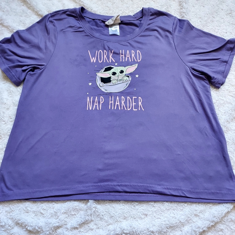 Star Wars Baby Yoda Comfy Purple Sleep top "Work Hard Nap Harder" Large